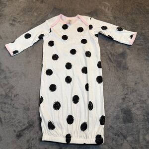 Gerber Polka Dot Sleep Gown Kids 0-6 Months White Pink Trim Cotton